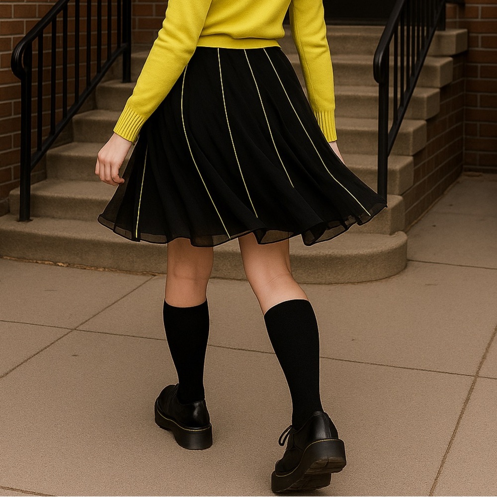 WD-NY Black Skater Skirt with Yellow Stripes